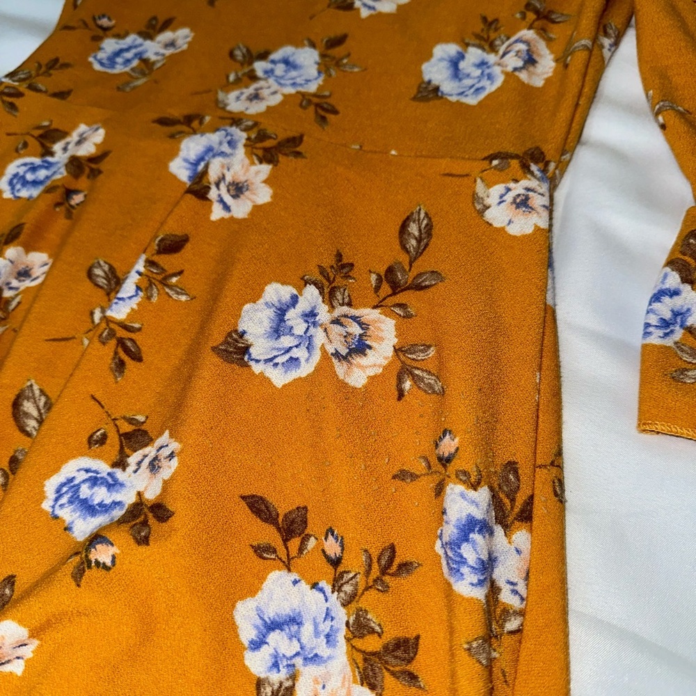Altar’d State Mustard Yellow Floral Faux Wrap Midi Dress size small - Picture 7 of 8
